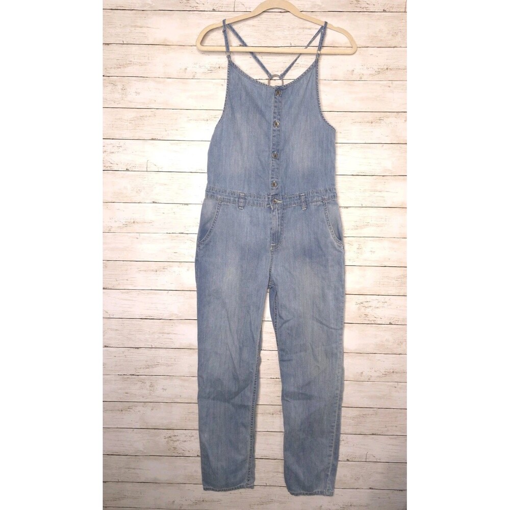 Roxy Overalls Womens Size Small Light Wash Blue Jeans Retro Romper Bib Denim - Picture 1 of 14